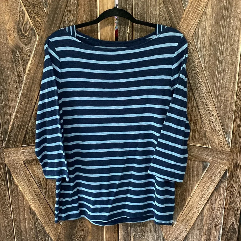 Blue Stripes Boatneck 3/4 Sleeve Top Tunic